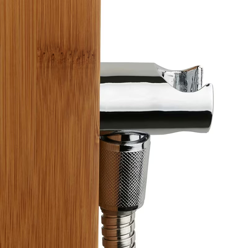 Sprchový hydromasážní panel Anima Bamboo Shower z bambusu s hlavovou a ruční sprchou a masážními tryskami.