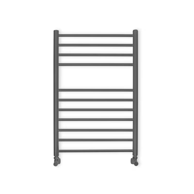 Anima Paul kombinovaný koupelnový radiátor 60x120 cm v barvě PVD gun metal s tenkými vodorovnými trubkami.