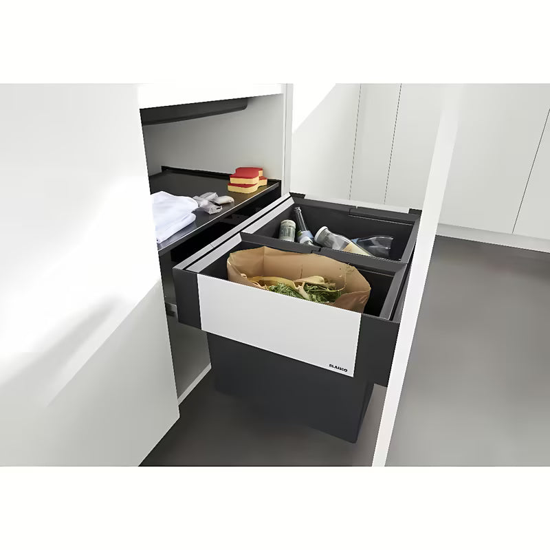 Vestavný odpadkový koš Blanco Select II se dvěma nádobami a čelním výsuvem pro skříňku 60 cm