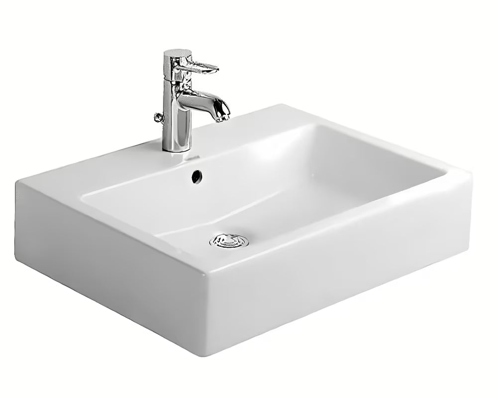 Bílé lesklé závěsné keramické umyvadlo Duravit Vero 60x47 cm s přepadem a otvorem pro baterii