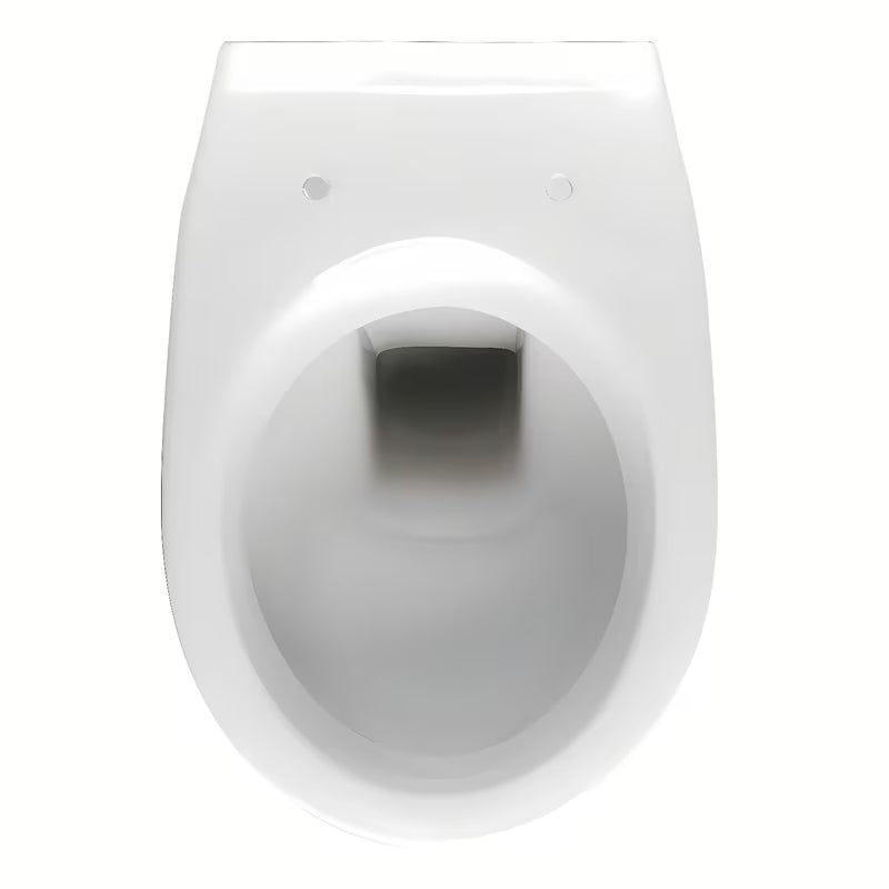 Bílé závěsné WC Fayans Neo z odolné sanitární keramiky se zadním odpadem a úsporným DualFlush splachováním.
