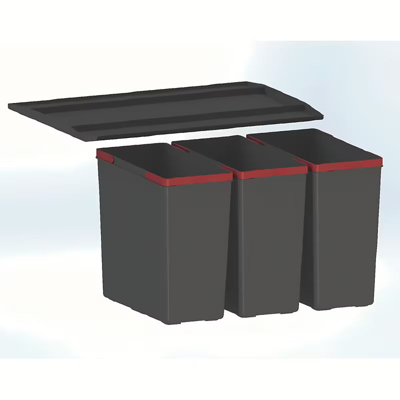 Vestavný odpadkový koš Franke sorter se třemi černými koši do zásuvky s plnovýsuvem