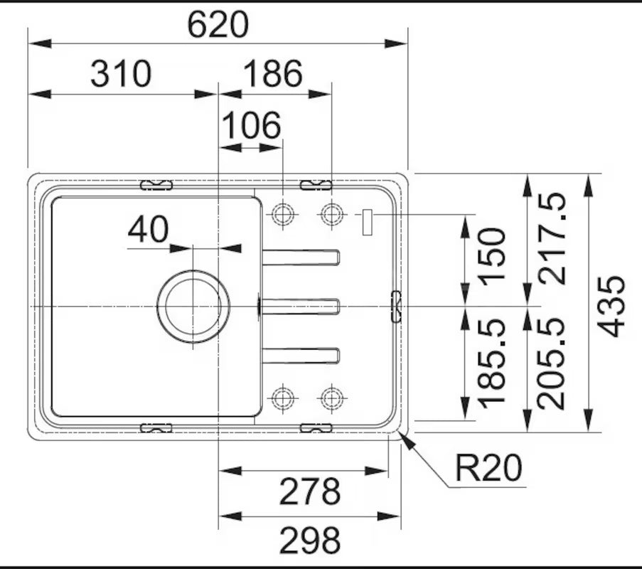 Franke BSG 611-62 granitový kuchyňský dřez s reverzibilním odkapávačem v černo-matném provedení
