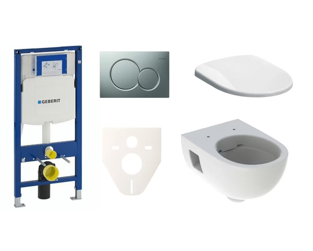 Závěsný WC set Geberit Selnova s modulem Duofix, tlačítkem v chromu mat a sedátkem SoftClose