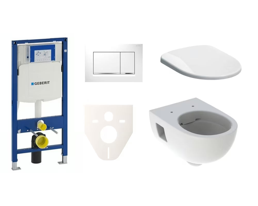 Závěsný WC set Geberit Selnova s modulem Duofix, bílým tlačítkem a sedátkem se SoftClose a EasyLock