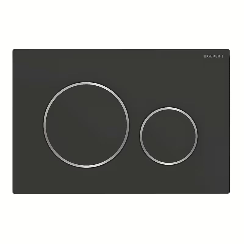 Geberit Sigma ovládací tlačítko v černé matné s chromovanými kroužky pro dvojčinné splachování