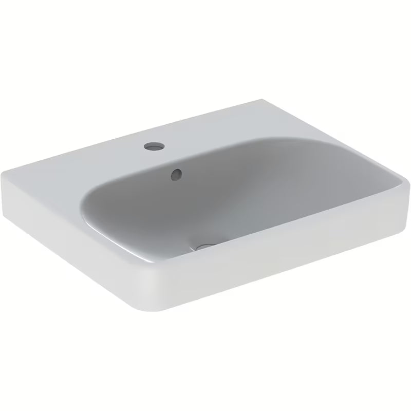Geberit Smyle Square závěsné keramické umyvadlo bílé s otvorem pro baterii uprostřed, 55x44 cm