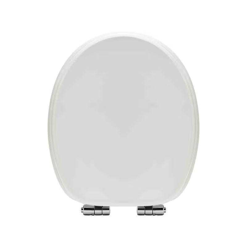 Bílé WC sedátko Glacera z MDF s technologií SoftClose a mosaznými panty