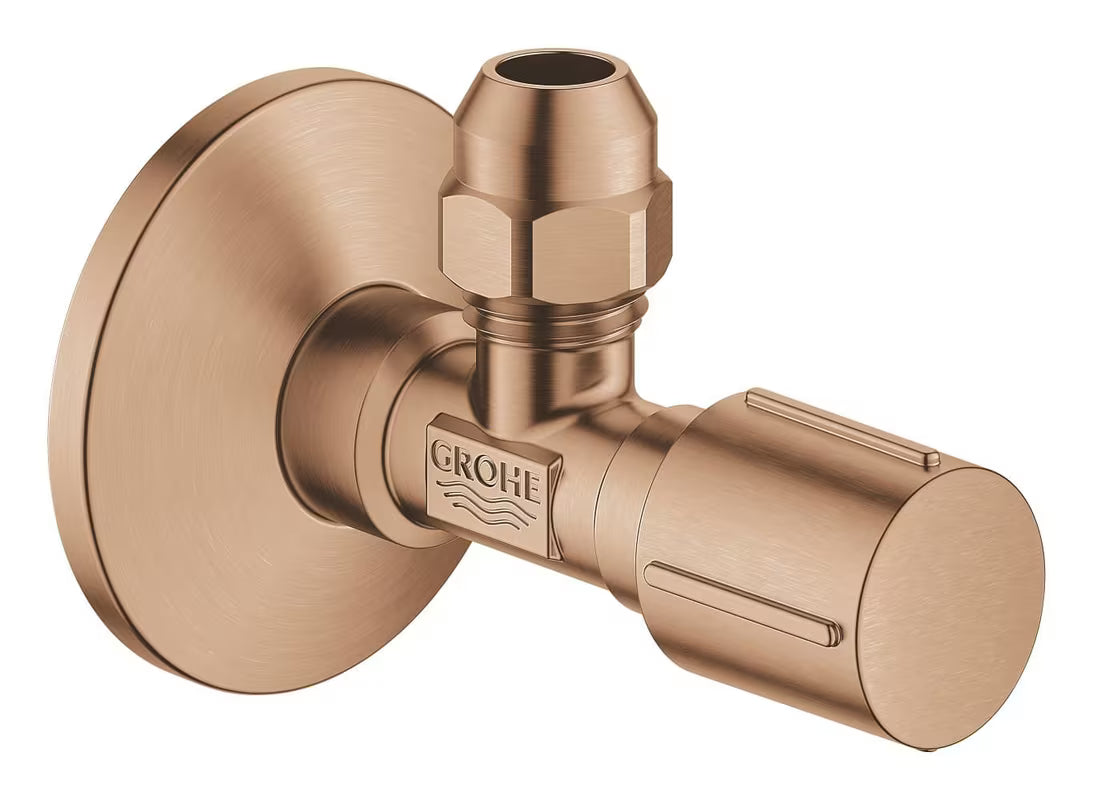 Rohový ventil Grohe v povrchu brushed warm sunset s kovovou rukojetí a kovovou rozetou