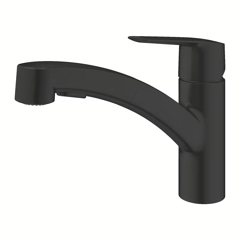 Matně černá dřezová baterie Grohe s vytahovací duální sprškou a otočným výtokem