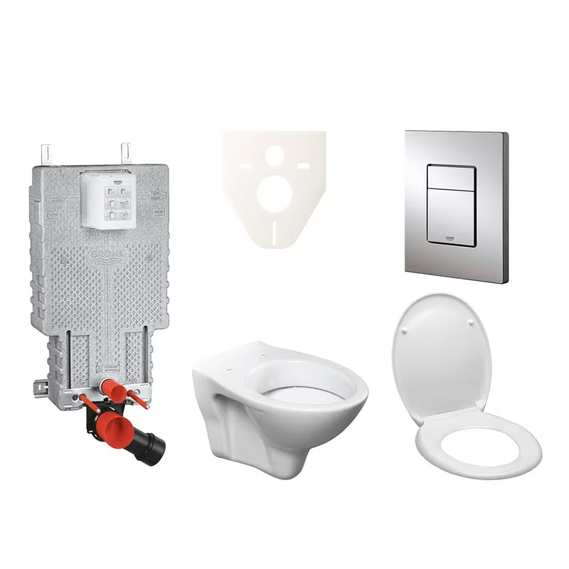 Závěsný WC set S-Line Pro s modulem k zazdění, WC nádržkou Grohe, sedátkem a tlačítkem v chrom lesku