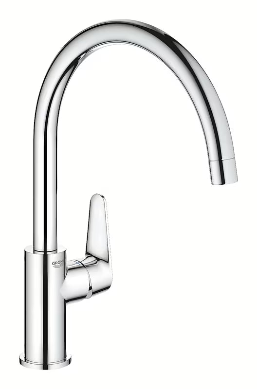 Chromuotas virtuvinis maišytuvas Grohe baucurve su aukštu snapu ir 360° pasukamu vamzdeliu