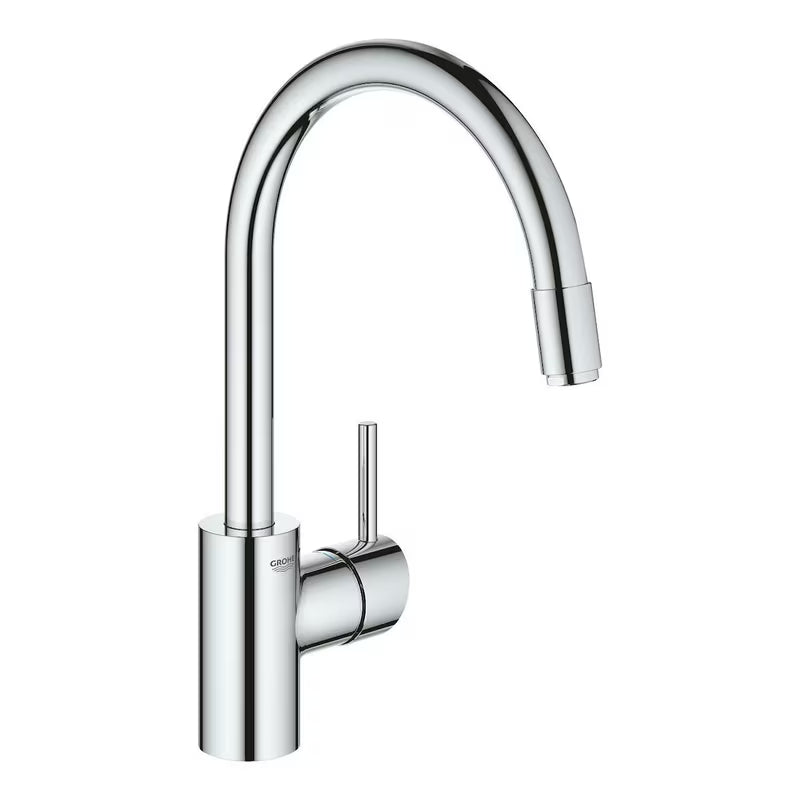Chromová dřezová baterie Grohe Concetto New s vysokou otočnou výpustí a vytahovací sprškou.