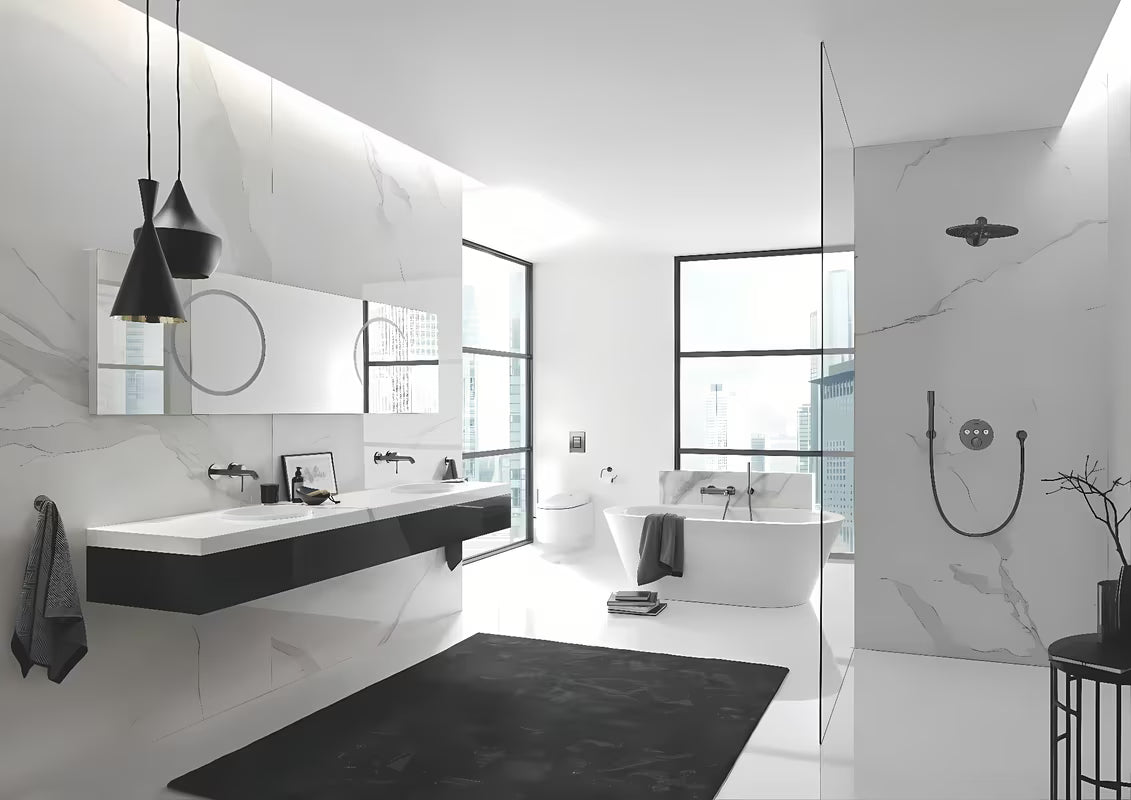 Podomítková umyvadlová baterie Grohe Essence New v provedení brushed hard graphite pro nástěnnou montáž.