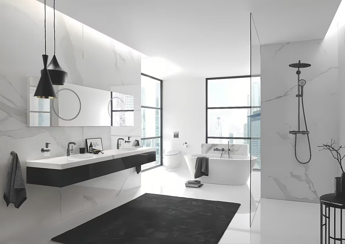 Umyvadlová páková baterie Grohe Essence New s výpustí v povrchu brushed hard graphite.