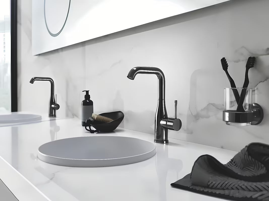 Vysoká páková umyvadlová baterie Grohe Essence New v povrchové úpravě Hard Graphite s otočnou výpustí