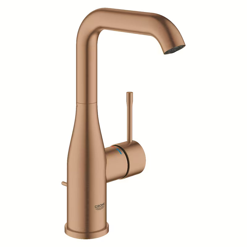 Vysoká páková umyvadlová baterie Grohe Essence New v povrchové úpravě Brushed Warm Sunset s otočnou výpustí.