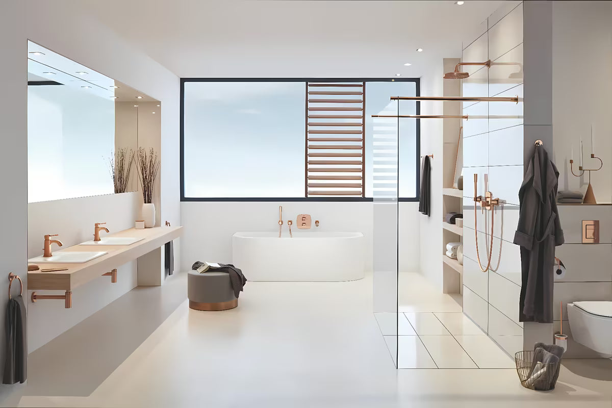 Háček na župan Grohe Essentials v provedení warm sunset se skrytým upevněním a povrchem Grohe StarLight.
