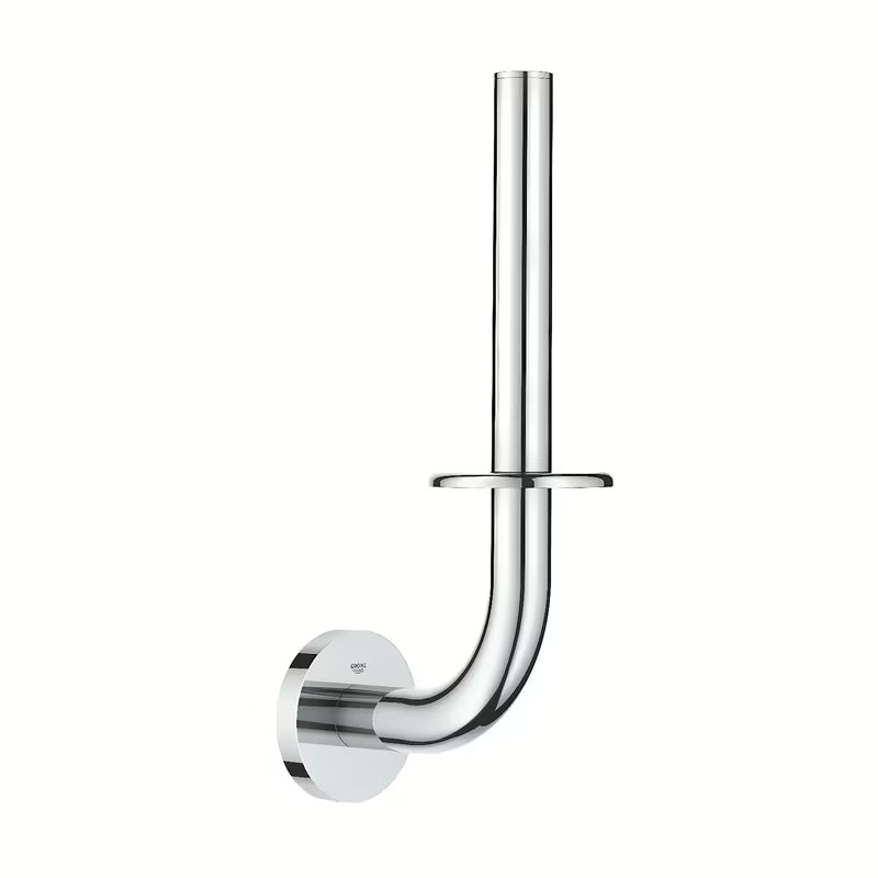 Chromový držák toaletního papíru Grohe Essentials se skrytým upevněním na stěnu.
