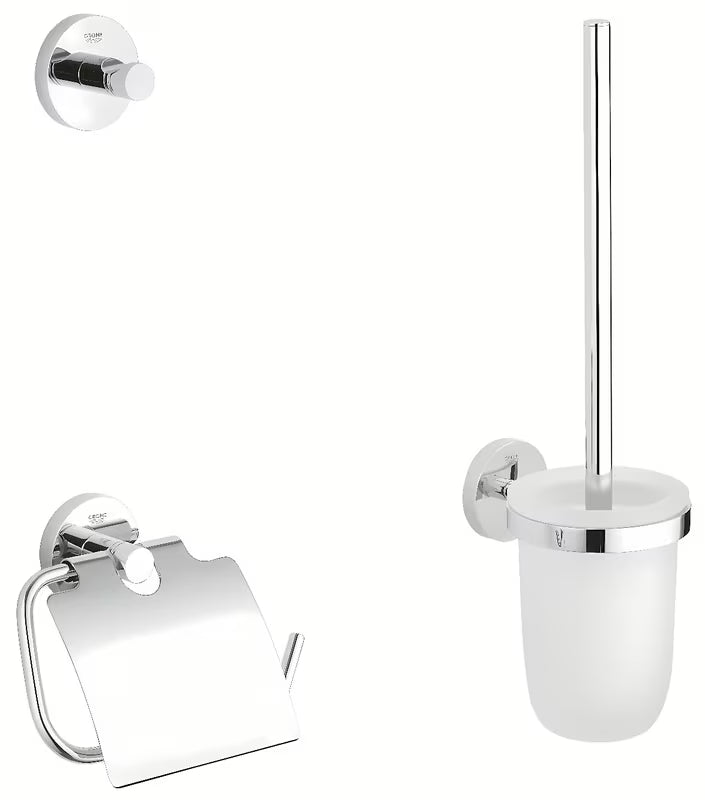 Chromová sada koupelnových doplňků Grohe Essentials s háčkem, držákem papíru s krytem a WC kartáčem