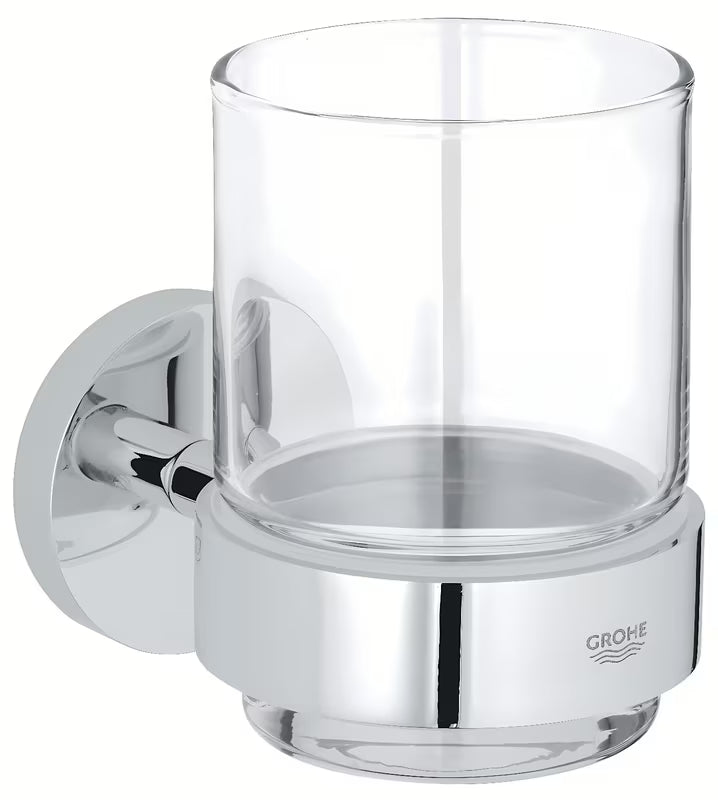 Chromový držák skleničky Grohe Essentials včetně skleničky se skrytým upevněním
