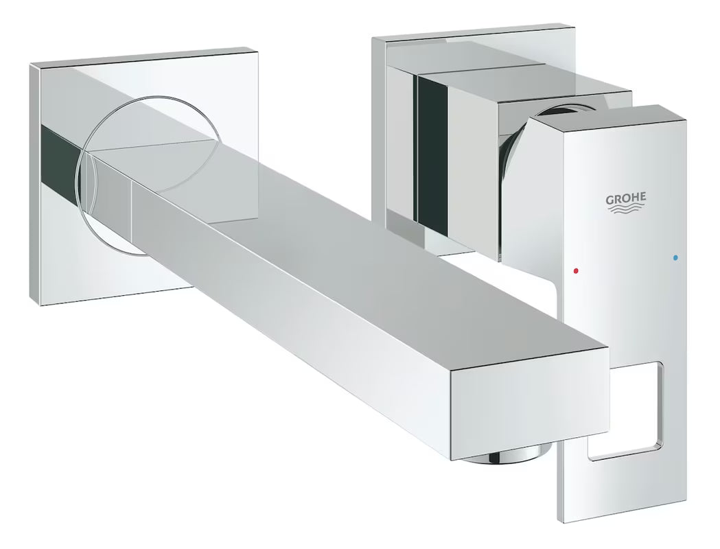 Chromová nástěnná podomítková umyvadlová baterie Grohe Eurocube s pákou a dvouotvorovou montáží.