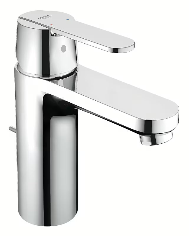 Kromirana enoročna armatura za umivalnik Grohe Get s srednje visokim izlivom in odtočnim kompletom