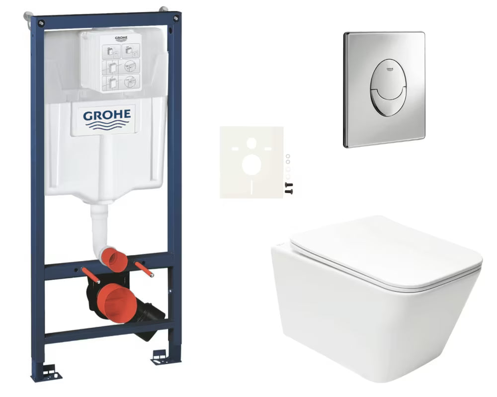 Viseči WC set SAT Infinitio z instalacijskim modulom Grohe Rapid SL, tipko Skate Air in sedežem s počasnim zapiranjem