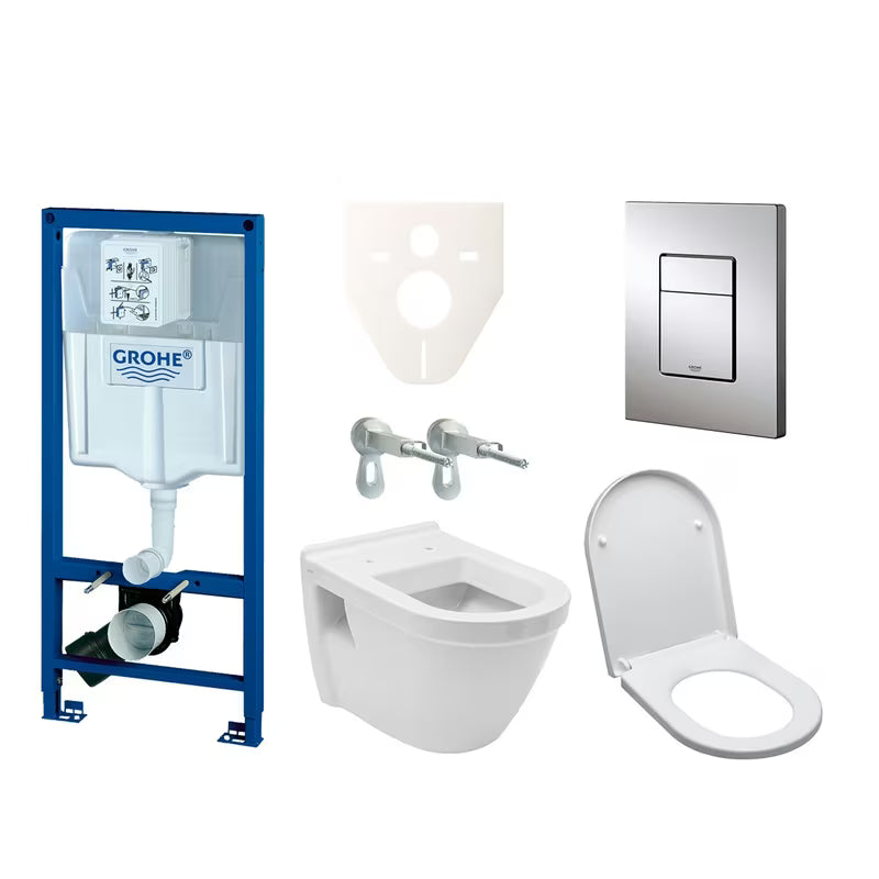 Závěsný WC set Vitra Integra s modulem a nádržkou Grohe Rapid SL a ovládacím tlačítkem v chrom lesku
