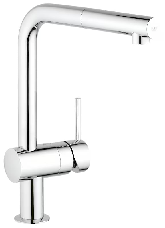Chromová dřezová baterie Grohe Minta s vysokou L výpustí a vytahovací sprškou