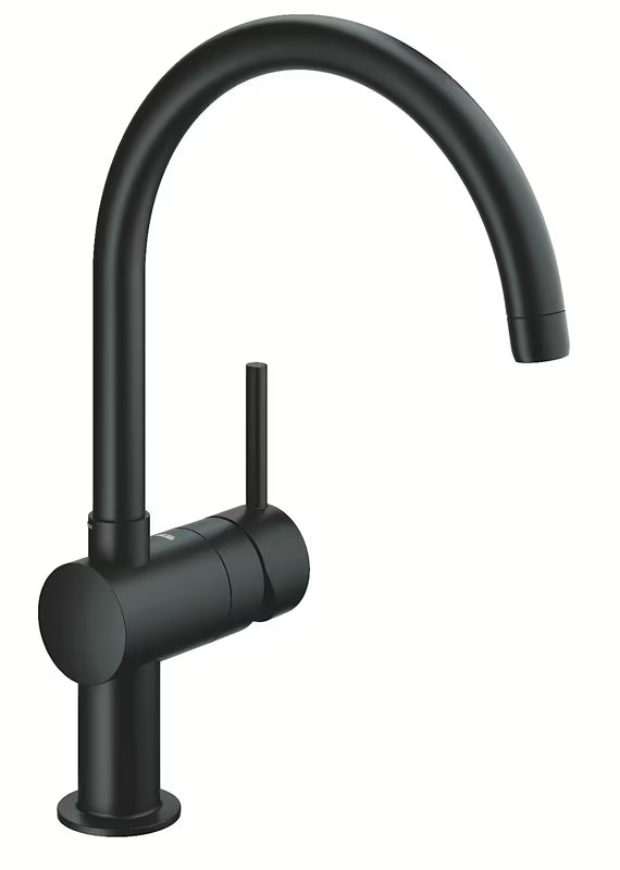 Grohe Minta páková dřezová baterie s vysokou C výpustí v černé matné povrchové úpravě Velvet Black.