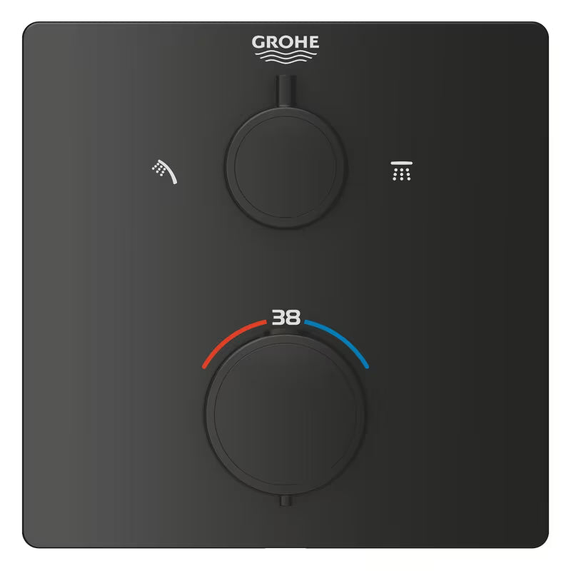 Podomítkový sprchový systém Grohe Precision Thermostat v matné černé s hlavovou a ruční sprchou