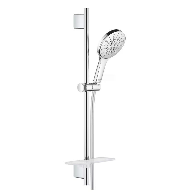 Chromový sprchový set Grohe Rainshower SmartActive s ruční sprchou, sprchovou tyčí, hadicí a poličkou