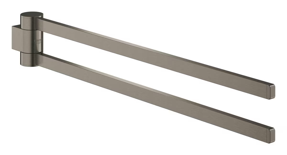 Dvojitý otočný držák ručníků Grohe Selection v provedení kartáčovaný hard graphite se skrytým upevněním.