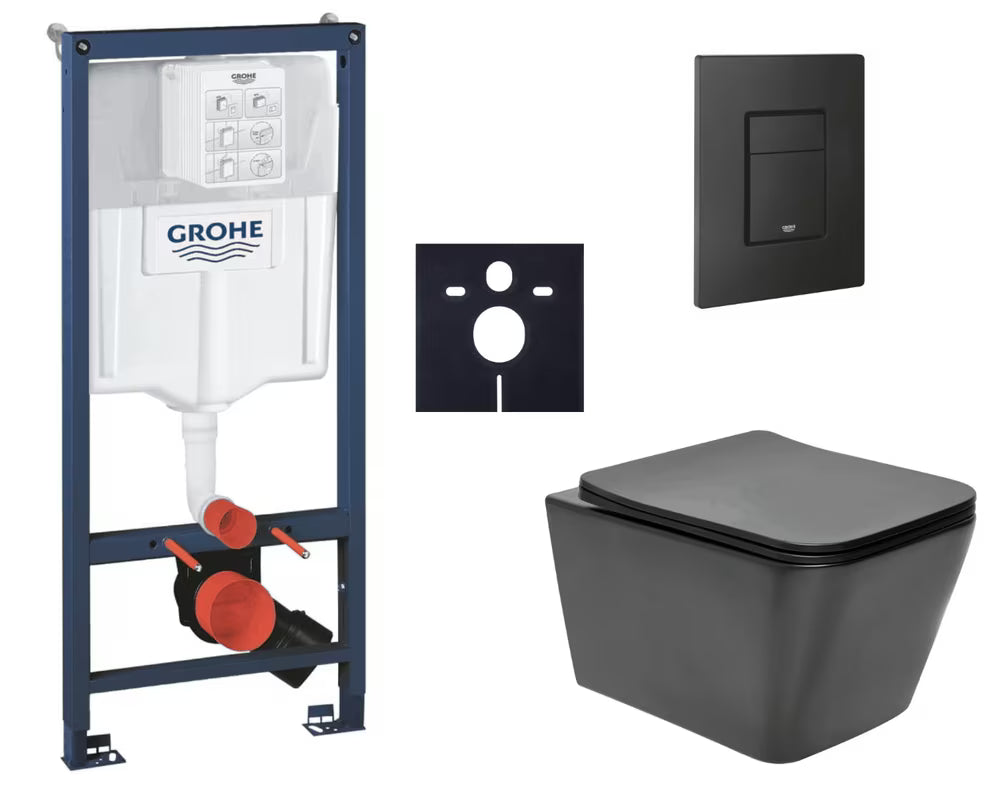 Závěsný WC set SAT Infinitio s instalačním systémem Grohe Rapid SL a tlačítkem Even phantom black