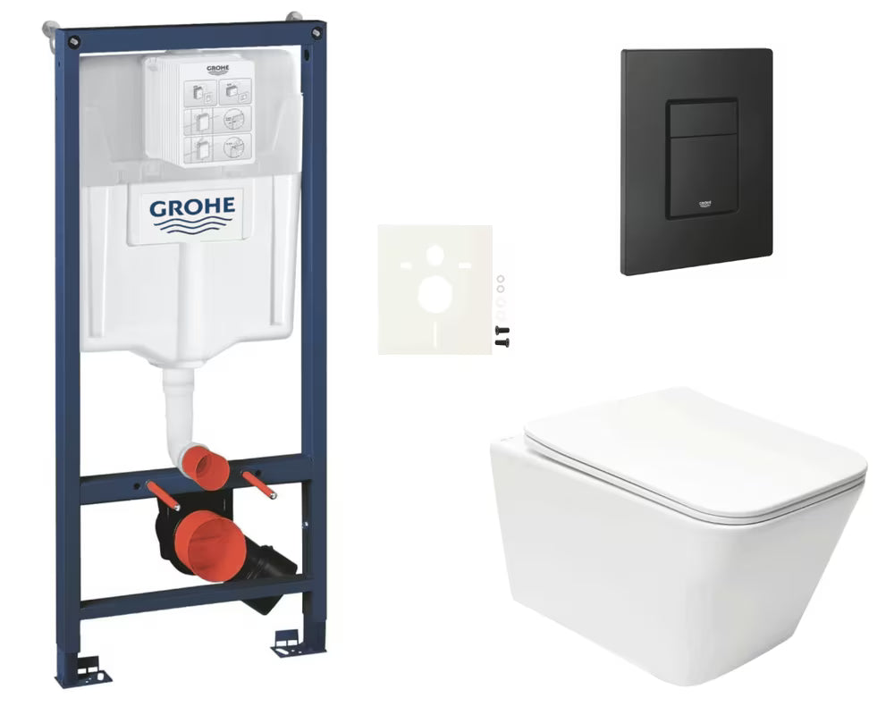 Závěsný WC set SAT Infinitio s instalačním modulem Grohe Rapid SL, tlačítkem Even a sedátkem s pomalým sklápěním