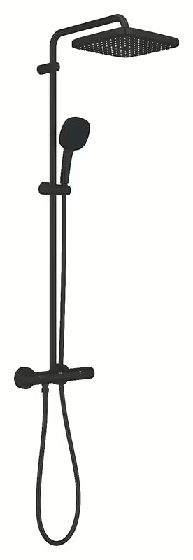 Matně černý sprchový systém Grohe Tempesta System Cube s termostatickou baterií, hlavovou a ruční sprchou