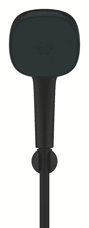 Sprchový set Grohe Vitalio Comfort 110 v matně černé s ruční sprchou, hadicí 1750 mm a nástěnným držákem.