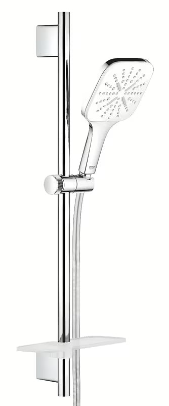 Chromový sprchový set Grohe Vitalio SmartActive Cube s ruční sprchou se 3 proudy, tyčí, hadicí a poličkou EasyReach.