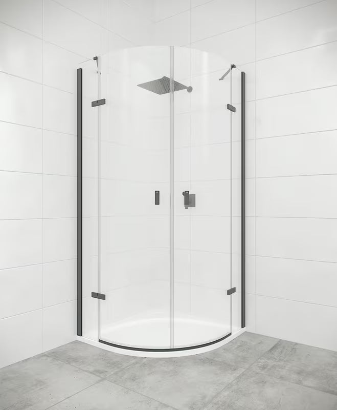 Čtvrtkruhový sprchový kout Hüppe Strike New 90x90 cm s černými profily a čirým sklem