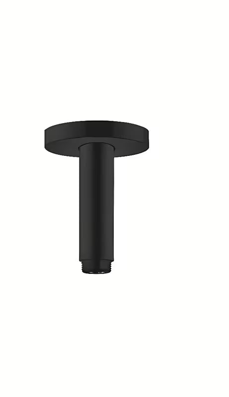 Stropní sprchové rameno hansgrohe S 10 cm v matné černé s kulatou rozetou pro horní sprchu.