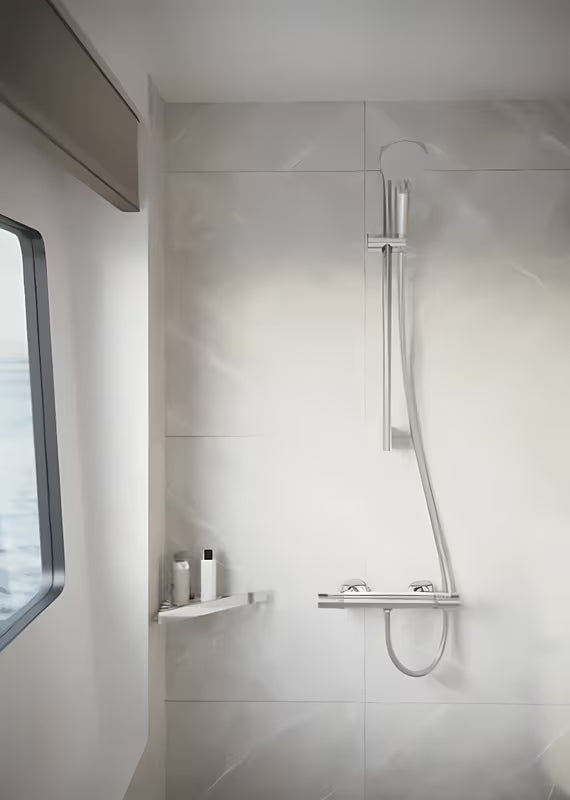 Chromová rohová polička hansgrohe AddStoris z nerezi pro montáž na zeď do sprchy
