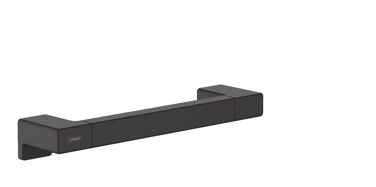 Kovové koupelnové madlo hansgrohe AddStoris v matně černé povrchové úpravě se zakrytým uchycením