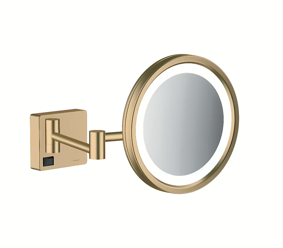 Hansgrohe AddStoris sklopné kosmetické zrcátko s LED osvětlením v kartáčovaném bronzu na stěnu.