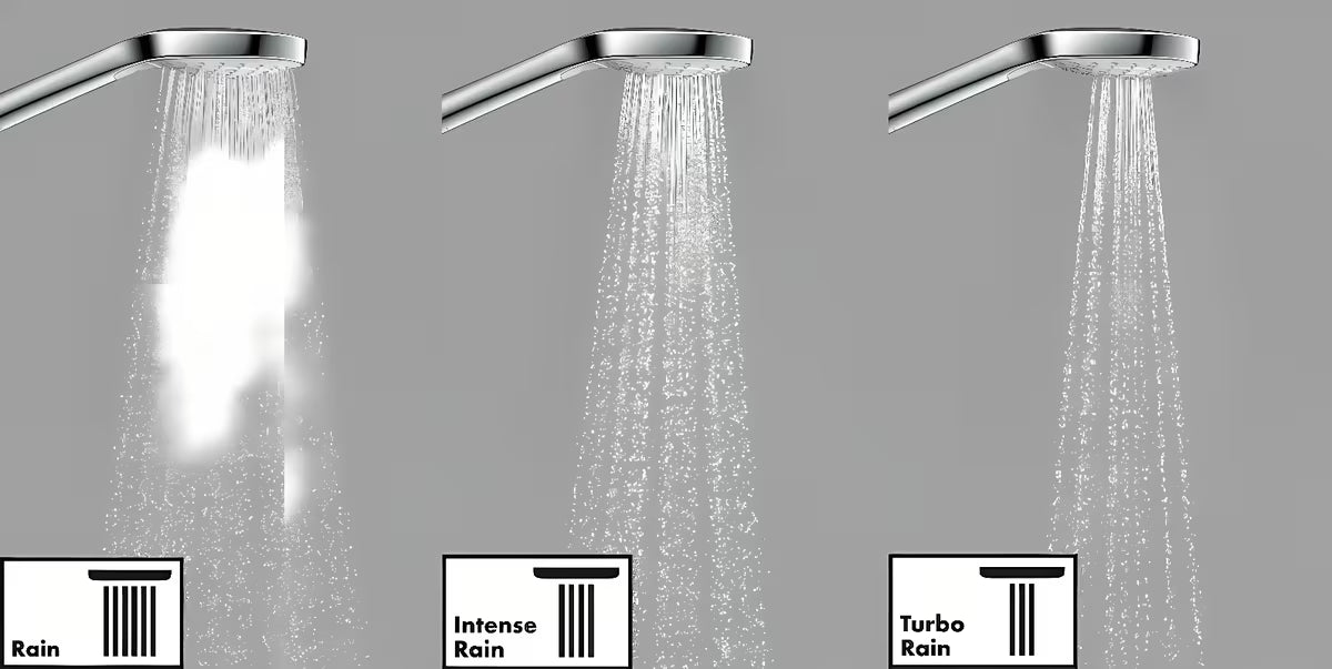 Ruční sprcha Hansgrohe Croma Select E Vario v provedení bílá chrom s tlačítkem Select a průměrem 110 mm.