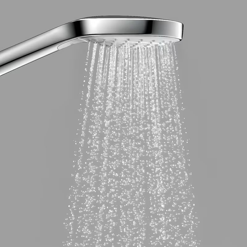 Ruční sprcha Hansgrohe Croma Select S v bílé a chromové barvě s tlačítkem Select a třemi proudy