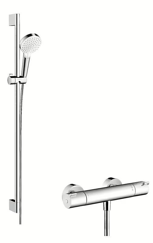 Hansgrohe Crometta termostatická sprchová baterie se sprchovým setem v bílé a chromové barvě