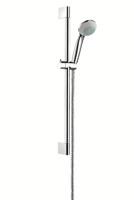 Hansgrohe Crometta 85 sprchový set v chromovém provedení s ruční sprchou, tyčí, hadicí a jezdcem.