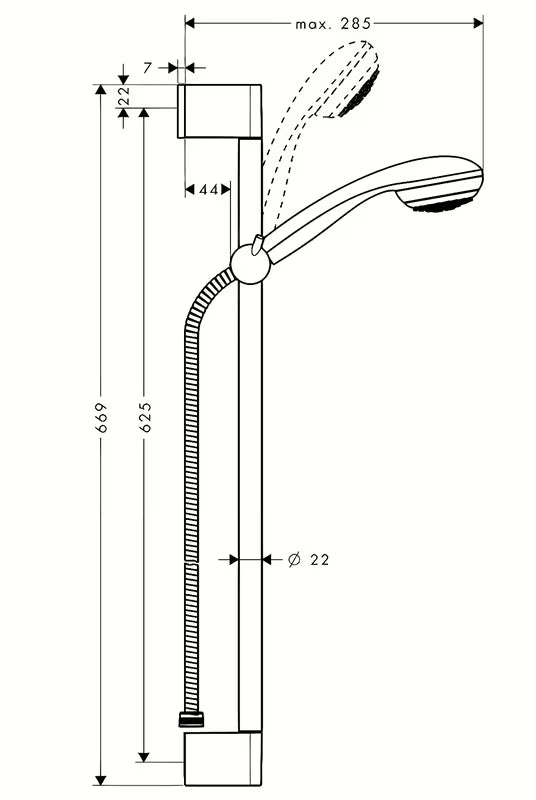 Hansgrohe Crometta 85 sprchový set v chromovém provedení s ruční sprchou, tyčí, hadicí a jezdcem.