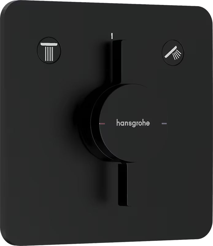 Podomítková sprchová baterie hansgrohe DuoTurn Q v matně černém provedení pro ovládání dvou spotřebičů.
